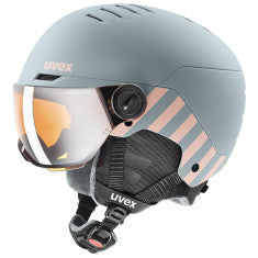 Uvex Rocket JR Visor, Skidhjälm med visir, Junior, Ljusgrå/Rosa
