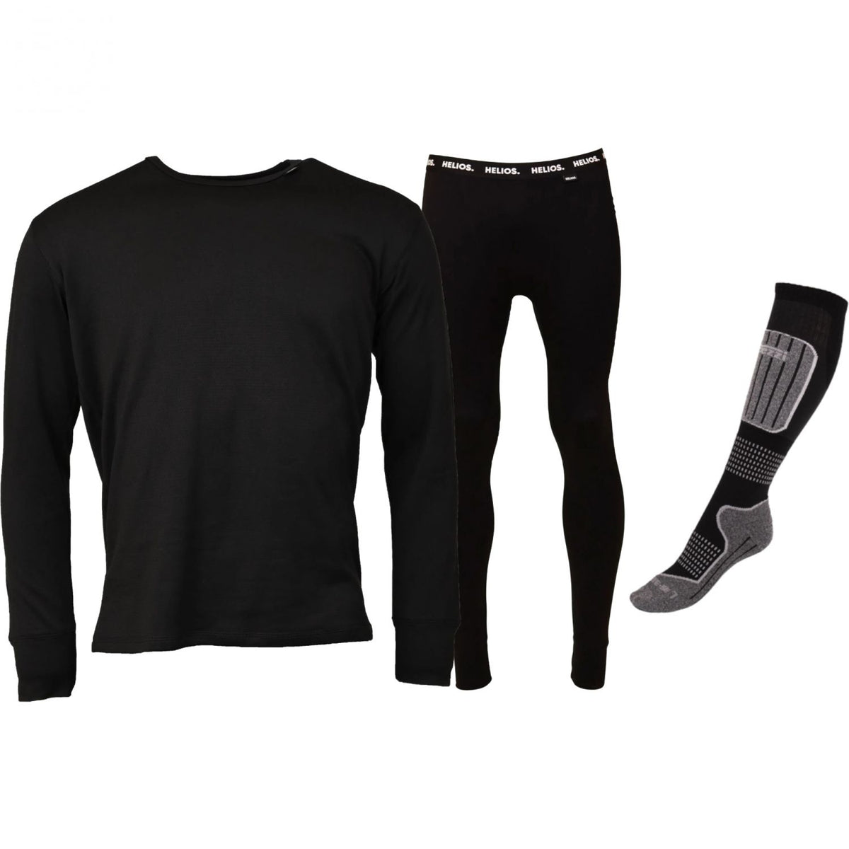 Helios Essential skidunderkläder + 1 par Accezzi skidstrumpor i merino, Svart, Herr