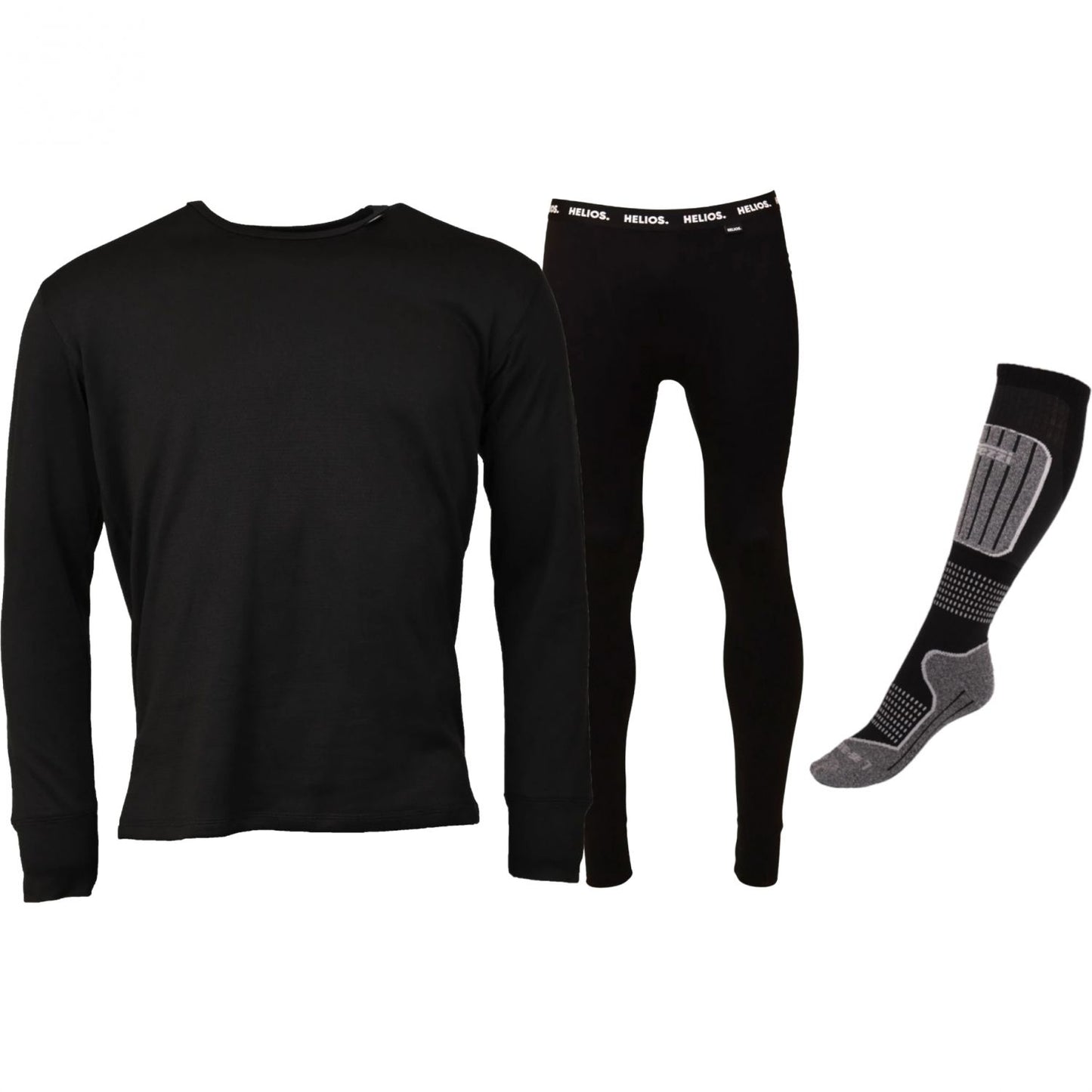 Helios Essential skidunderkläder + 1 par Accezzi skidstrumpor i merino, Svart, Herr