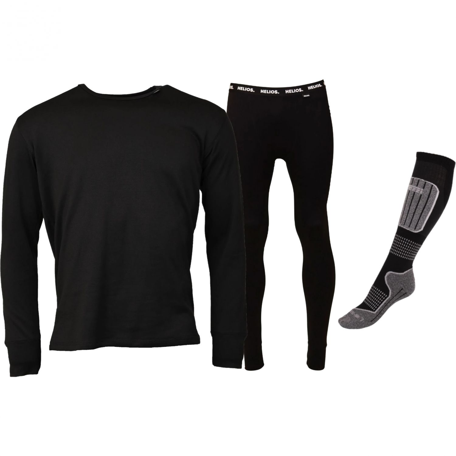 Helios Essential skidunderkläder + 1 par Accezzi skidstrumpor i merino, Svart, Herr