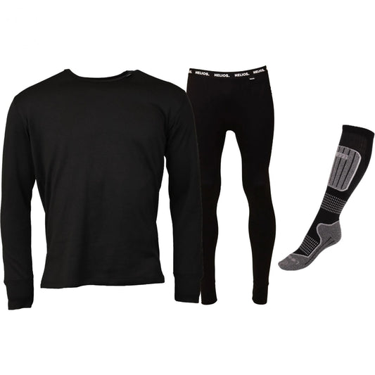 Helios Essential skidunderkläder + 1 par Accezzi skidstrumpor i merino, Svart, Herr