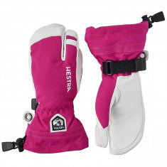 Hestra Army Leather Heli Ski, 3-finger Skidhandskar, Junior, Rosa
