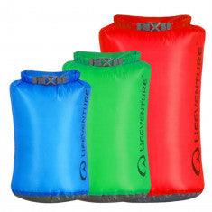 Lifeventure Ultralight Dry Bag Multipack, unisex, blå, grön och röd